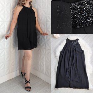 Black Shift Cocktail Dress Chiffon Sparkle A-line Swing 6 White House Mini